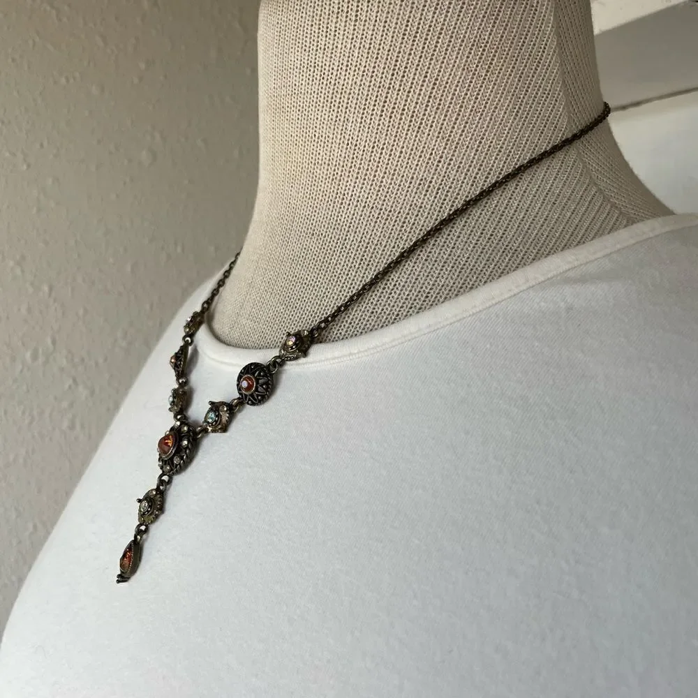 NIB Avon Topaz Color Y Necklace & Dangle Earrings Burnished Metal - Picture 4 of 10